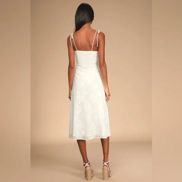 Lulus Loveliest Looks Midi Dress XS White Floral Jacquard Metallic Cottagecore - Picture 11 of 11